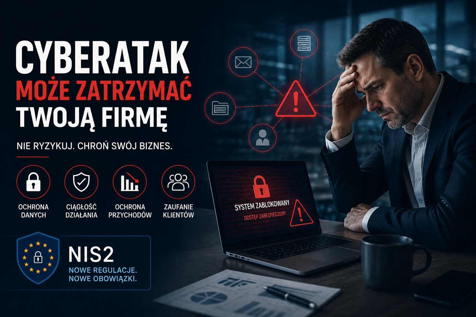 Cyberatak może zatrzymać firmę szybciej niż kryzys finansowy.